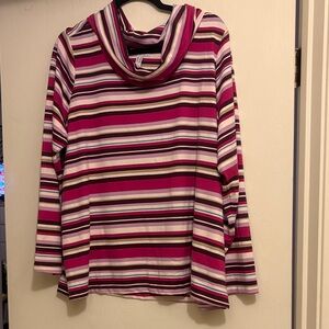 Chic Striped Cowl Neck Top in Pink and White